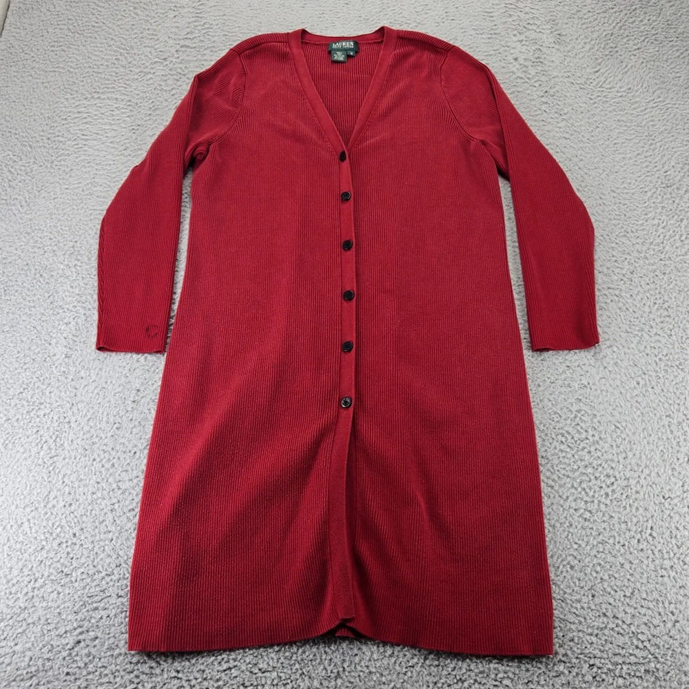 Lauren Ralph Lauren Cardigan‎ Sweater Womens 1X Red button front longline ribbed